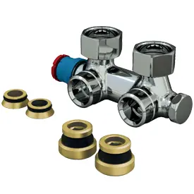 T386T - Radyatör panelleri için çift borulu köşe vana, parlak krom kaplamalı pirinç