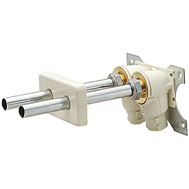 R543 - Evsel sistemler için çiftli köşe bağlantı parçası, ön kapaklı ve borulu